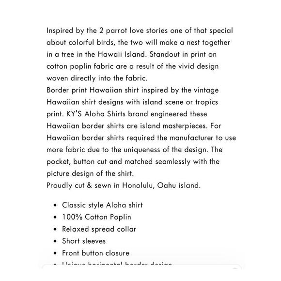 KY's Aloha Shirt Parrot Island Cotton Button Down Parrot Hawaiian Tropical 2XL - Picture 9 of 9